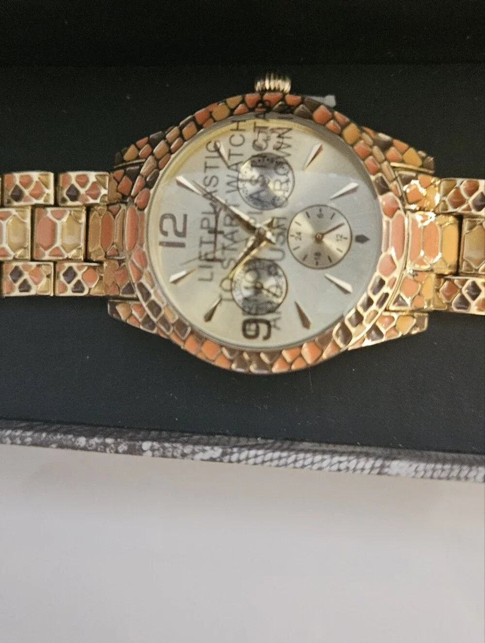 Heidi Klum Wildlife Women's Orange Gold-Tone Crystal Accent Bracelet Watch